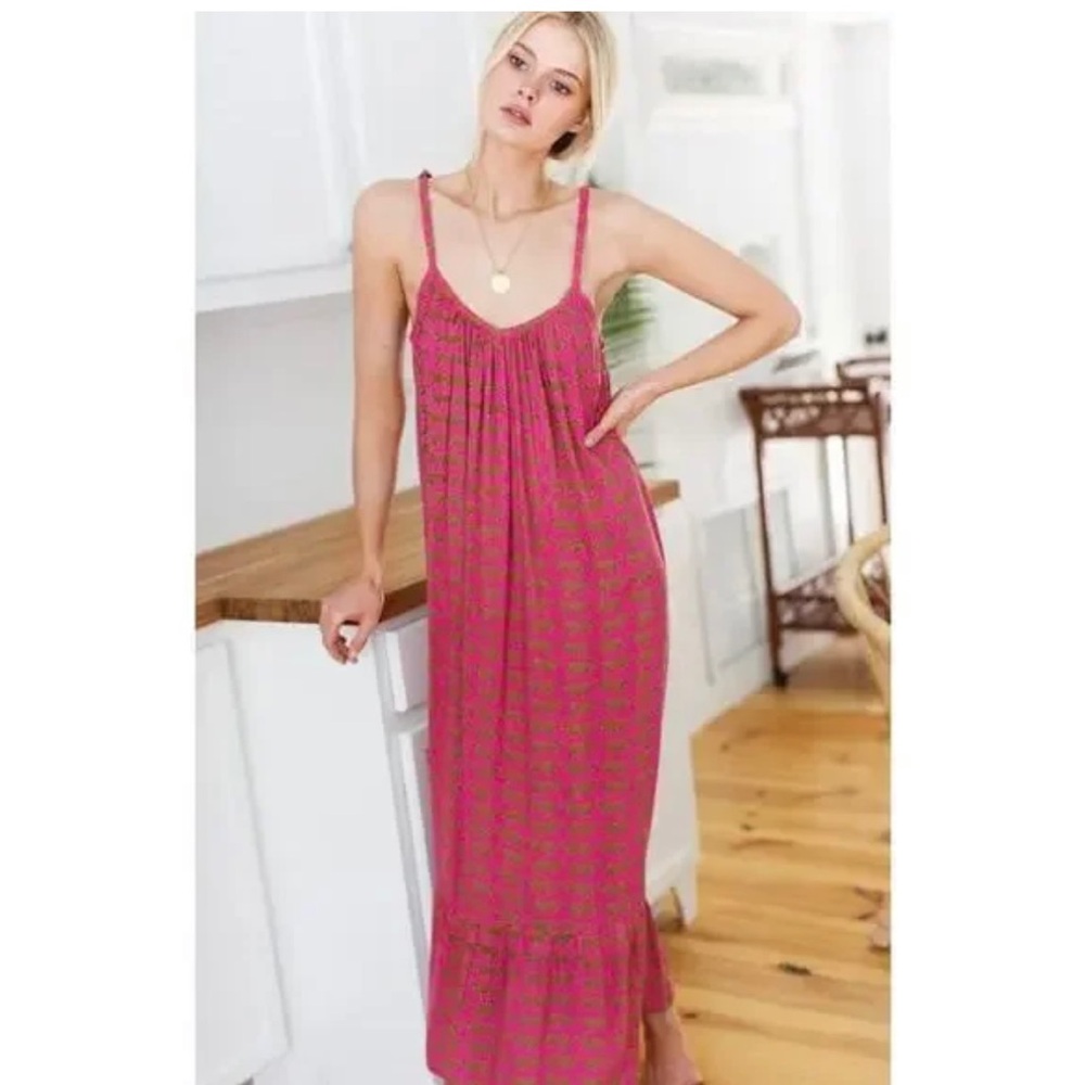 Emerson Fry India Pink Yarrow Cheetah Print Maxi Sundress Size M/L - Picture 2 of 8